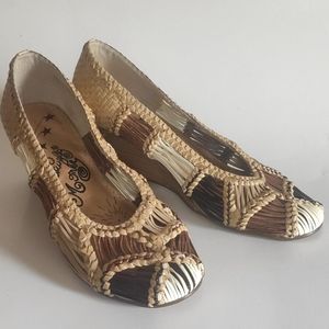 Naughty Monkey wedge heel pumps size 8 beige brown